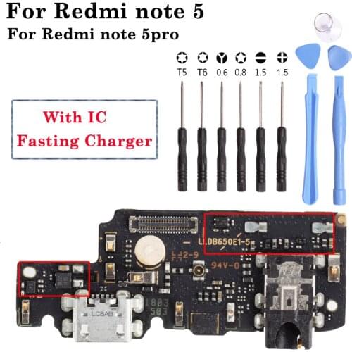 1pcs Brand USB Charging Port Flex With IC For Xiaomi Redmi Note 5 Dock Charger Connector Flex With Fasting Charger Repair Parts