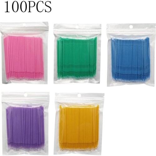 100Pcs/ Wholesale Disposable Eyelash Micro Brushes Mascara Swab Eyelash Extension Brushes Applicator Wands Makeup Tools Kit Bag