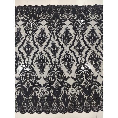 1 Yards 130CM Width Fashion Dress Top Quality Black Color Gorgeous Embroidered French Lace Fabric Sequins Bridal Lace Fabric