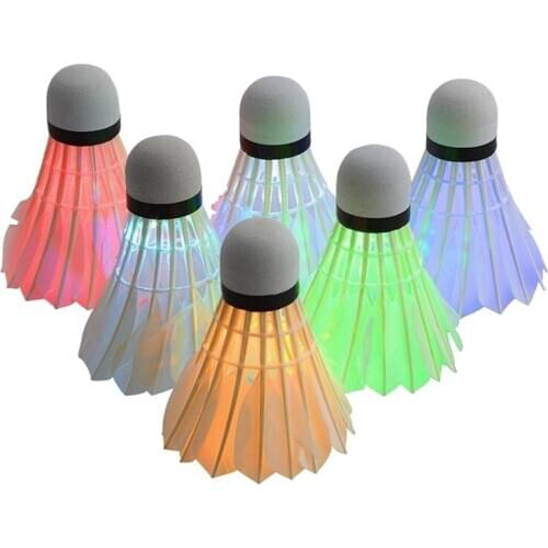 6Pcs LED Badminton Ball Goose Feather Glow in Night Colorful Lighting Balls Outdoor Entertainment Sports Accessories