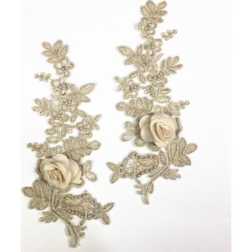 10 piece golden lace appliques, heavy bead lace applique for bridal gown accessories costumes emblishment