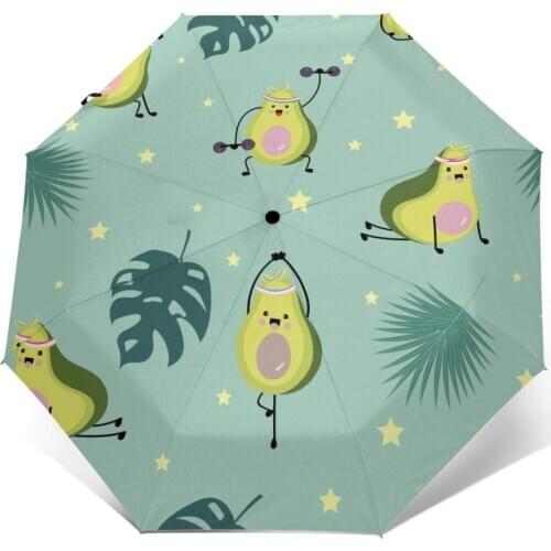 Automatic Umbrella Green Avocado With Leaf And Star three-fold umbrella women men rain umbrella