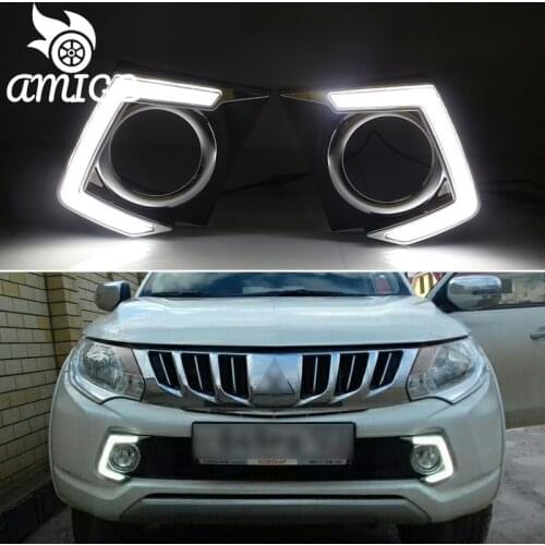 DNO Car LED Daytime Running Lights For Mitsubishi L200 Triton 2015 2016 12V Auto Dimming DRL Signal Daylights Foglamp