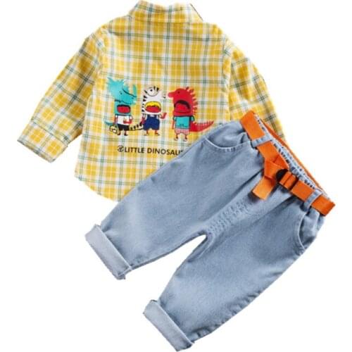 Spring Autumn Children Cotton Clothes Baby Boy Cartoon Plaid Jacket Pants 2Pcs/sets Outfit Kid Fashion Toddler Casual Tracksuits