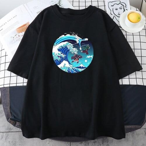 Anime Wave Character Funny T Shirts For Girls 2021 Summer Soft Casual T-Shirt Korean Style New Tees Ins Fashion Womens Tshirts