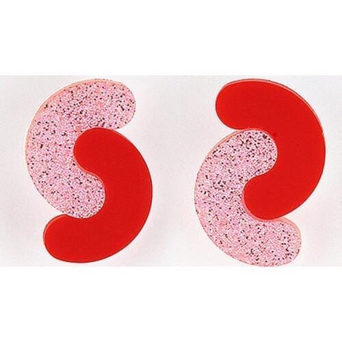 Geometric Red Pink Half Circle Stud Earrings Half Circle Glitter Powder Acrylic Earrings for Women Girls Fashion Jewelry Gifts