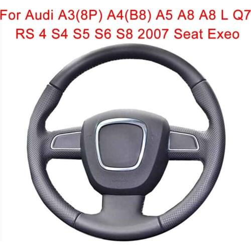 Customized Car Steering Wheel Cover For Audi A3(8P) A4(B8) A5 A8 A8L Q7 RS4 S4 S5 S6 S8 2007 Fiber Leather Steering Wheel Wrap