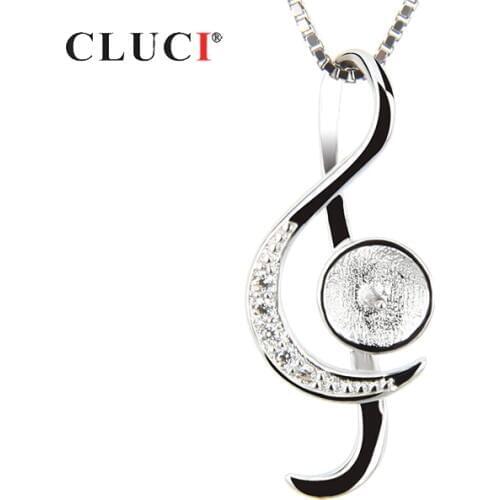 CLUCI Silver 925 Music Note Shaped Pearl Pendant Mounting for Women Jewelry Making 925 Sterling Silver Charms Pendant SP020SB