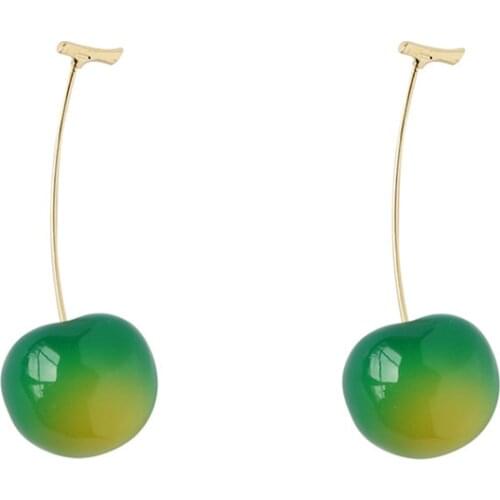 Korean Japan Cute Resin Cherry Earrings for Women Girls Gold Color Alloy Fruit Statement Dangle Earrings Party Jewelry Gifts