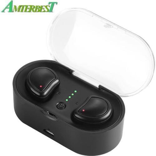 AMTERBEST Mini Bluetooth 4.1 Earphones Headset True Wireless Earbuds Stereo In Ear Earpod with Charging Box Portable for Phones