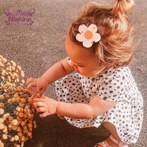 Nishine Fashion Cotton and Hemp Flower Infant Hair Clips Cute Print Bangs Hairpins Sweet Baby Accessories Clothing Decoration