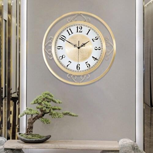 Chinese style wall clock copper living room clock wishful flower decoration home decoration mute clock creative light luxury art