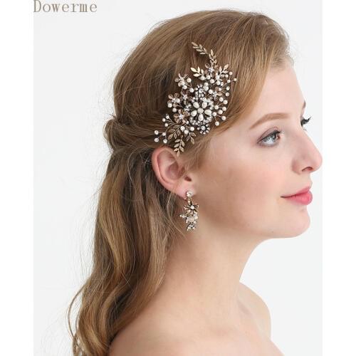 Delicate Bridal Vintage Gold Headpiece Flower Leaf Wedding Hair Clip Comb Women Pearls Hair Jewelry Accessories