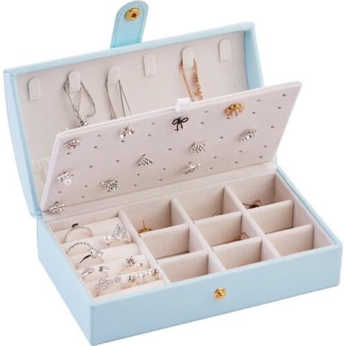 New Portable Pu Fresh Simple Earrings Jewelry Box Womens Small Earrings Necklace Ring Jewelry Box Earrings Storage Box