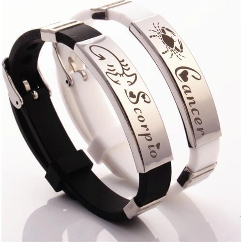 2019 New 12 Zodiac Sign Bracelet for Men Women Stainless Steel Clasps Zodiac Silicone Bracelet Men Women Couple Bracelets