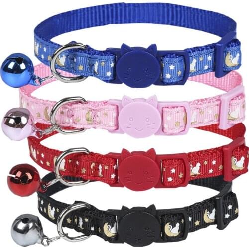 Cats Collars with Bell Moons Stars Adjustable Kitten Collars with Pendant Glow in The Dark，Soft and Durable Collar Pet Supplies
