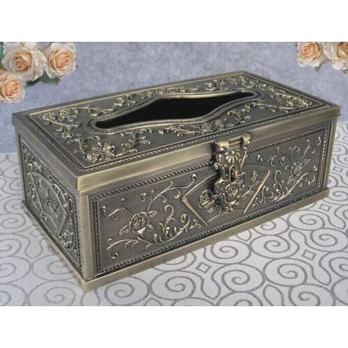 Very rare artistic metal desk rectangle tissue box extract napkin box case holder napkin holder bronze 3001