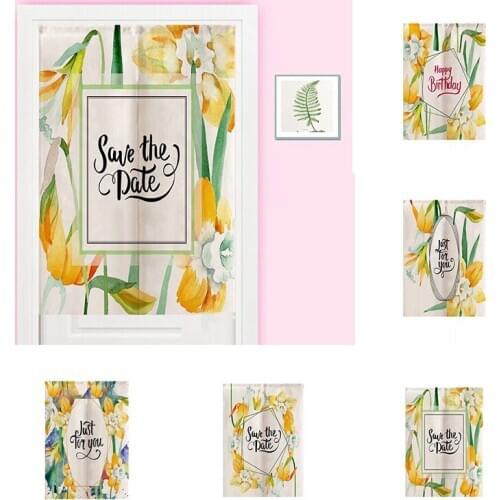 Garden Flowers Cotton Hemp Cloth Curtain Bedroom Kitchen Partition Curtain Without Punching Home Decoration Blackout Curtain