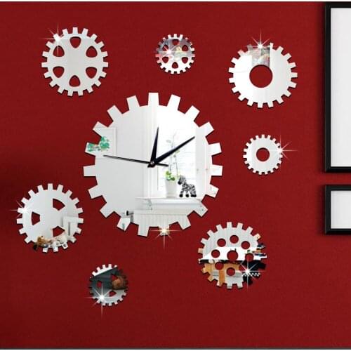 DIY Creativity Decorative clock Sofa background clock Precision Rotating gear Mirror wall clock Mirror wallsticker wallpaper