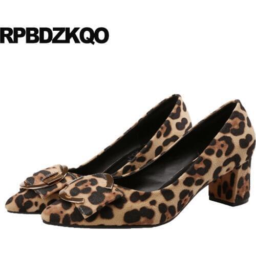 Sexy Plus Size Pointed Toe Medium Footwear Leopard Print Metal High Heels 33 Suede 2017 Party Shoes Women Chunky Pumps China