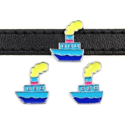 8mm Steamboat Steamship Slide Charms Flat Hole Enamel Beads Keeper Fit 8mm Stainless Steel Mesh Bracelets DIY Jewelry Making