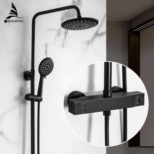 Shower Faucets Thermostatic Shower Faucet Set Bathroom Rainfall Shower Set With Mixer Tap Wall Mounted Dual Handle WF-877827
