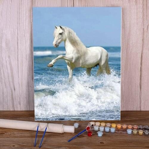 Snow Two Horse Animal DIY Painting By Numbers Package Oil Paints 50*70 Canvas Pictures Wall Decoration For Handicraft