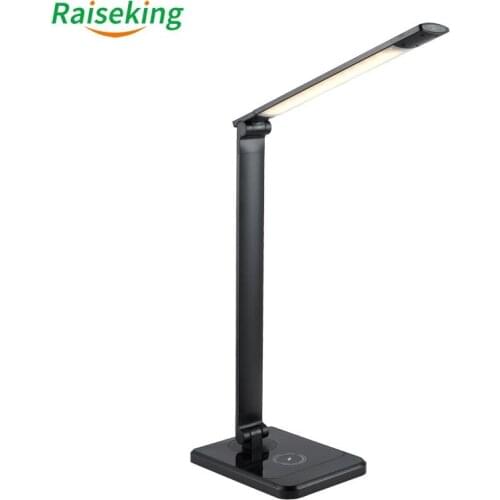 Qi wireless charging LED table lamp with hand sweep sensor control & USB output, brightness adjustable, auto timer