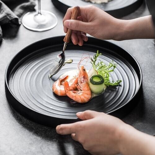 Japanese-style Art Matte Black and White Western-style Salad Plate Restaurant Set Plate Home Fruit Dessert Sushi Plate Tableware