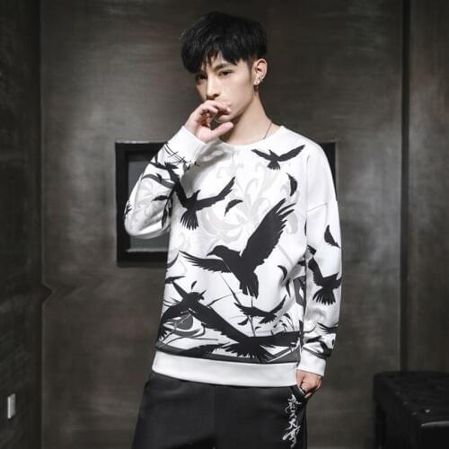 Sinicism Mens Vintage Crane Streetwear Hoodies Men 2019 Autumn Hip Hop Pullover Male Long Sleeve Oversize Sweatshirts KK3281