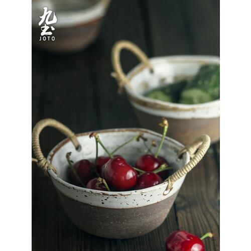 Japanese rough pottery tableware mini retro bowl household fruit vegetable basin simple manual ceramic food plate