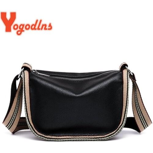 Yogodlns Vintage Shoulder Bag For Women PU Leather Crossbody Bag Wide Shoulder Belt Messenger Handbag Brands Lady Hand Pouch Sac