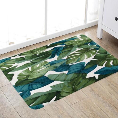 Carpet Doormat Funny Kitchen Entrance Door Mat Anti-slip Floor Rug Bathroom Area Hallway 50x80cm Tropical Leaf Design