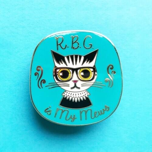 Ruth Bader Ginsburg RBG Cat Hard Enamel Pin Cute Cartoon Animals Pins Fashion Pastel Judge Cat Gold Brooch Feminism Jewelry Gift