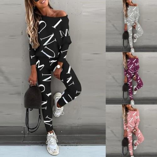 Leisure Outfit Letters Print Long Sleeve Top Spring Women New Stylish Blouse Pants Tracksuit for Sports Set