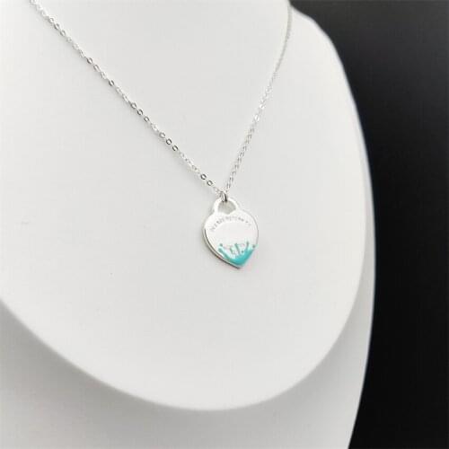 Splash Pattern Heart Pendant Necklace Womens 925 Sterling Silver Necklace 1:1 High-End Brand Girl Jewelry Gift