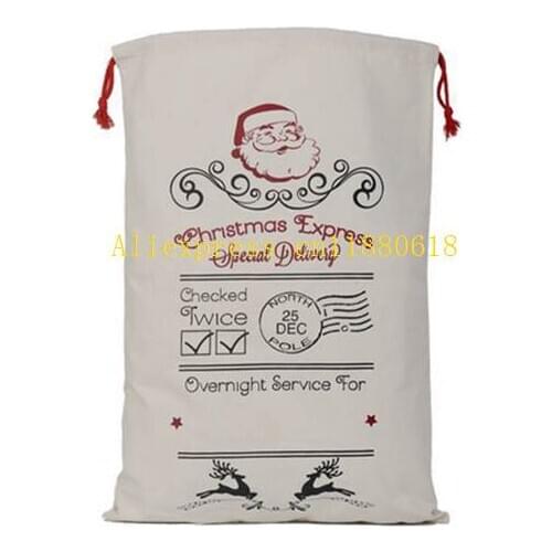 100pcs/lot Newest 8 style Christmas Gift Bag canvas cotton Santa Claus Drawstring Bag Gifts Sack bag