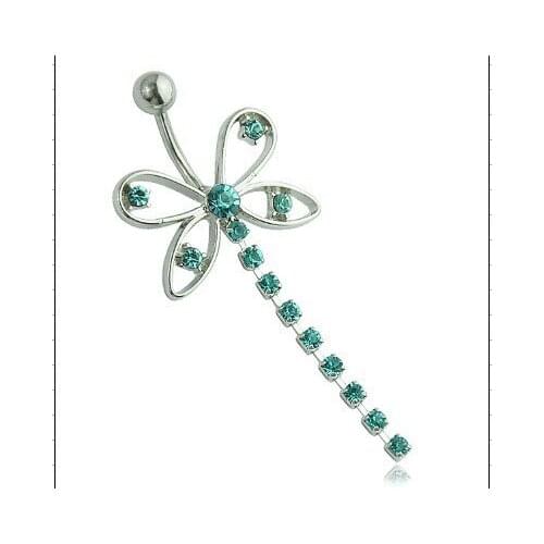 14g Surgical Steel Butterfly Jeweled CZ Dangle Navel Belly Button Ring