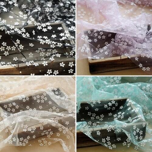 150cm Wide Black White Pink Flower Printing Mesh Gauze Tulle Fabric Lolita Costume Bridal Dress Wedding Decoration Net Fabric
