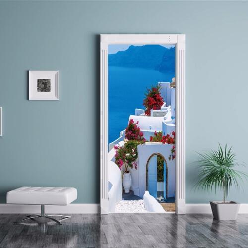 3D Creative Greek scenery Waterproof Wallpaper Door Sticker Living Room Bedroom Door Wallpaper Self Adhesive Art Wall Decals