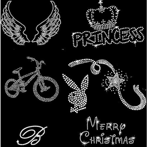 4PCS/lot Mixed Style Motif Wing Bike Christmas Star Princess Alphabet B letter logo hotfi rhinestone motif transfer design