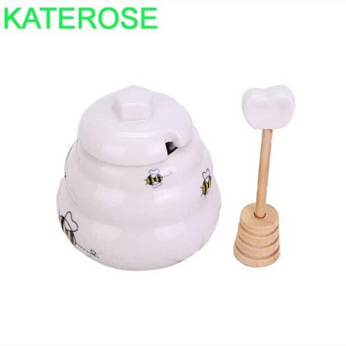 4PCS Meant to Bee Ceramic Honey Pot with Wooden Dipper Wedding Favors Bridal Baby Shower Party Giveaways For Guest