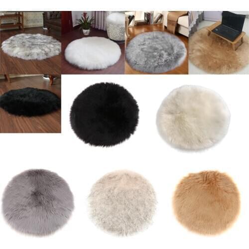 40cm 60cm 90cm Dia Artificial Sheepskin Shaggy Floor Mat Carpet Rug White
