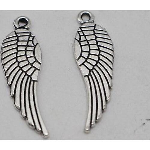 50 Tibet Silver Colour Tone Angel Feather Wing Pendants Charms 9X30mm Craft Jewelry