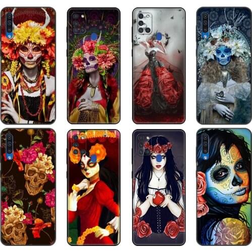 Black tpu Case For Samsung Galaxy A50 50S A30S A10 A11 A21S A31 A41 A51 A71 M21 S10 LITE Cover Catrina rose girl Skull Perfect