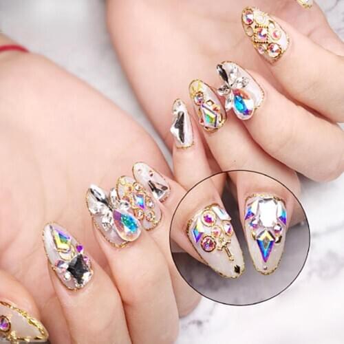 DIY Faux Pearl Glitter Rhinestones Nail Art Sequins Patch Mixed Manicure Decor