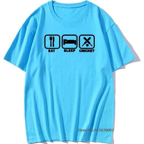 Eat Sleep Cricket T Shirts Man Short Sleeve Cotton Cool Player Cricket T-shirt Men Funny Gift Tops