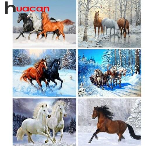 Huacan Full Square&Round Diamond Painting 5D Horse Winter Diamond Embroidery Mosaic Animal Home Decorations