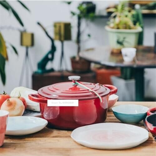 BCTJ27 Household Cast Iron 24cm Enamel Cooking Pot Nonstick Stew Soup Pot Thickened Flat Base Saucepan For Induction Cooker