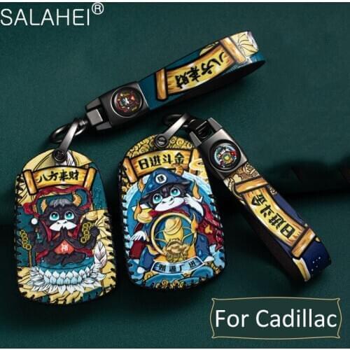 Leather Car Key Case Cover Shell For Cadillac ESV Escalade CTS XTS SRX ATS 2015 2016 2017 2018 CT5 XT5 XT6 Keychain Accessories